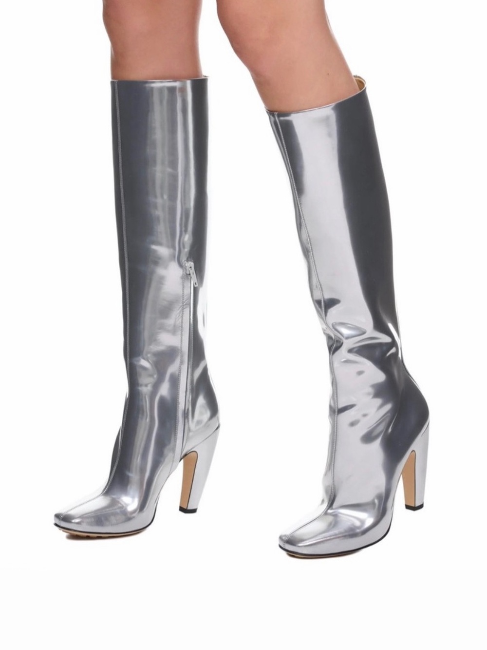 Bottega Veneta Silver Canalazzo Mirrored Leather Knee High Boots 8.5 New 🟠